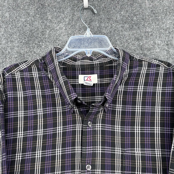 Cutter & Buck Purple Black Plaid Long Sleeve Button Up Shirt Men’s Big 5X - Picture 2 of 10